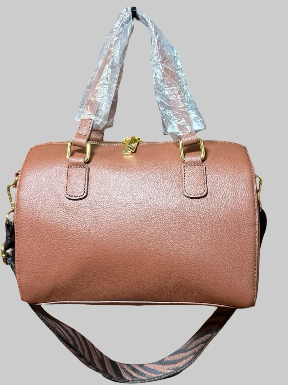 NWOT Joy Mangano Luxe Leather World Traveler Satchel - Cognac/Rose Gold ✨